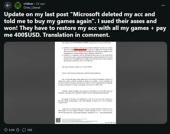 Microsoft lawsuit a user who claimed that microsoft deleted his account and asked to buy it again
