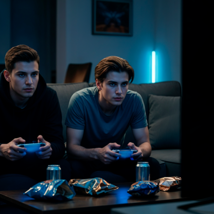 two young boys playing playstation physical games