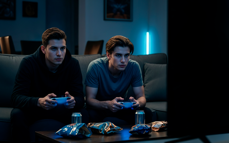 two young boys playing playstation physical games