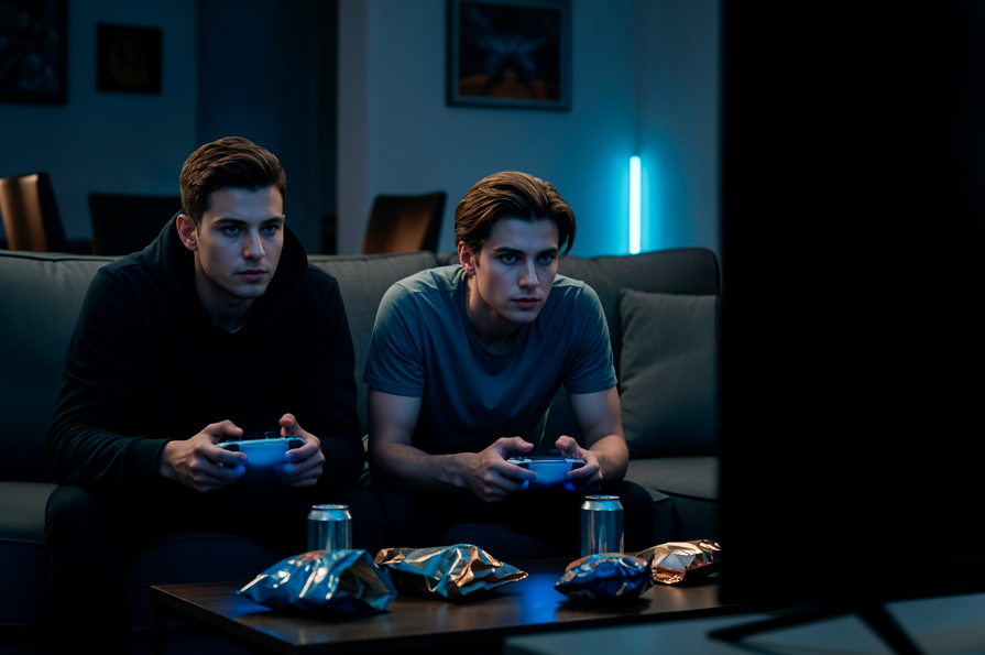 two young boys playing playstation physical games
