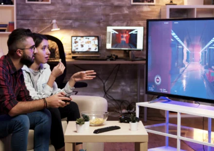 A vibrant montage of popular PS Plus games displayed across PlayStation 5 and PlayStation Plus tier interfaces.