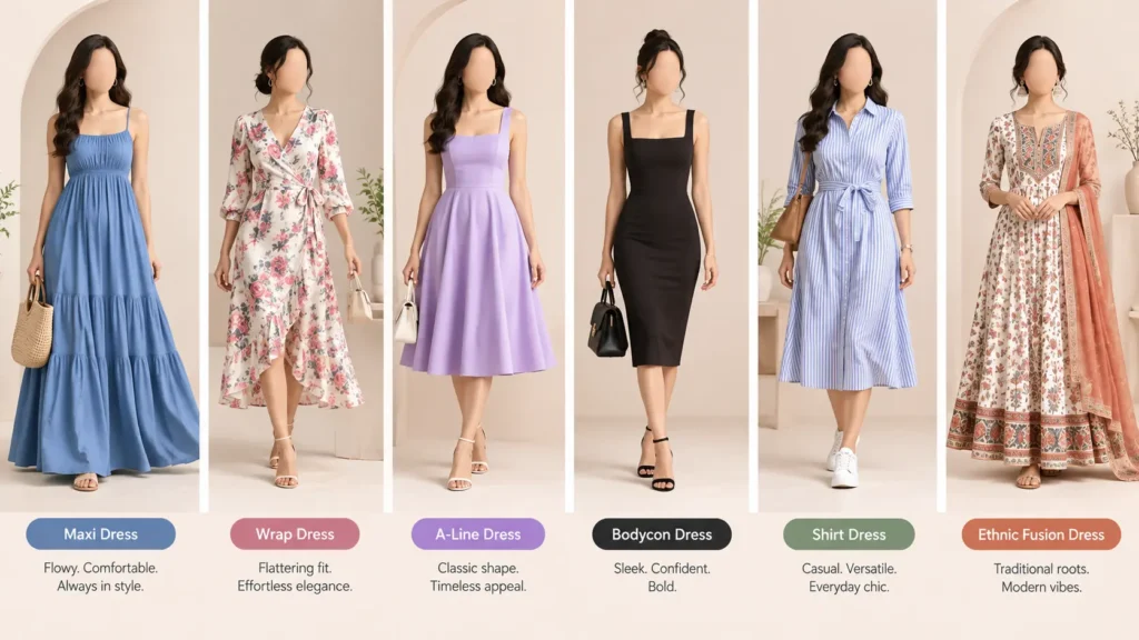 variety of women’s dress styles available online